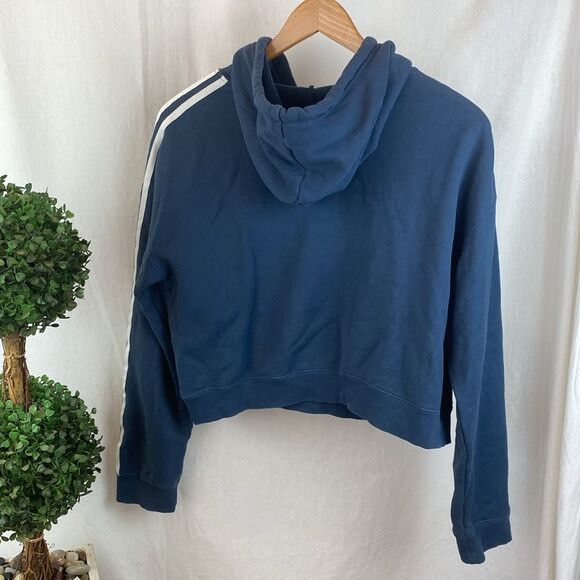 Adidas Blue & White Long Sleeve Cropped Hoody Sweatshirt M - Picture 3 of 5